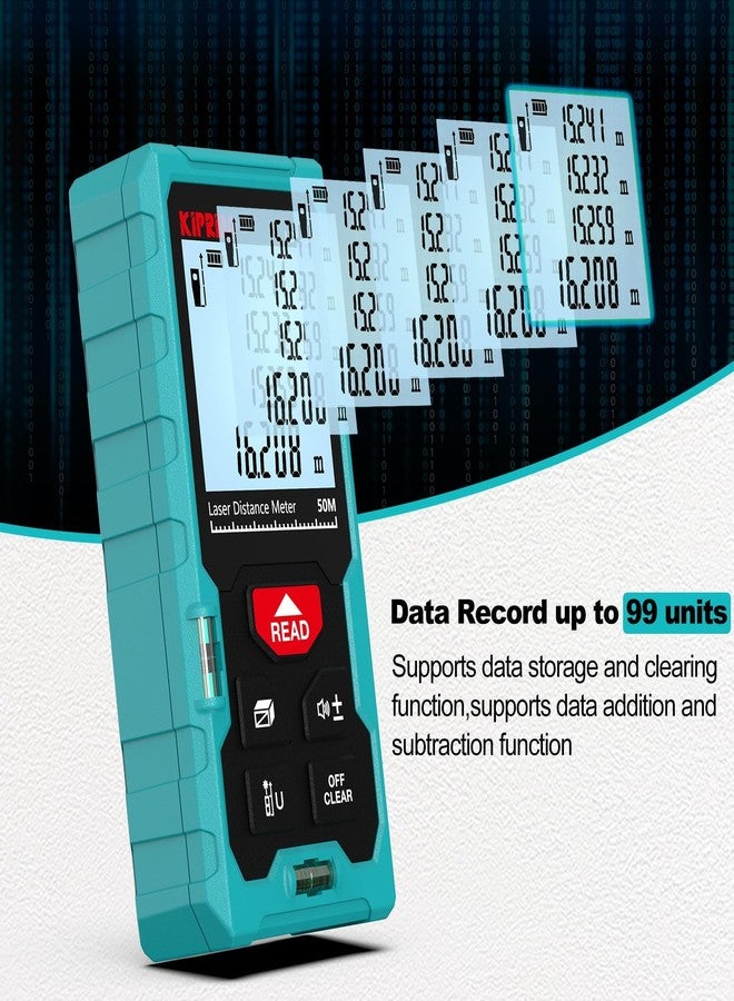 Kiprim Laser Distance Measure High Accuracy 165ft Kiprim LD50E Laser Tape Measure 50M Compact Laser Measurement Tool with Larger Backlit LCD Display,ft/m/in Switching,Bubble Level (No Batteries) - Image 4